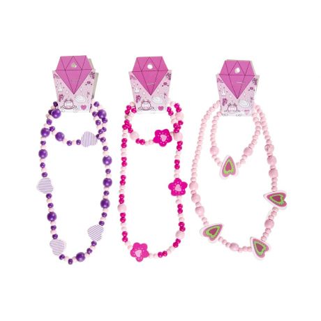 Bracelet and Necklace Wooden Beads pink (48 pcs)