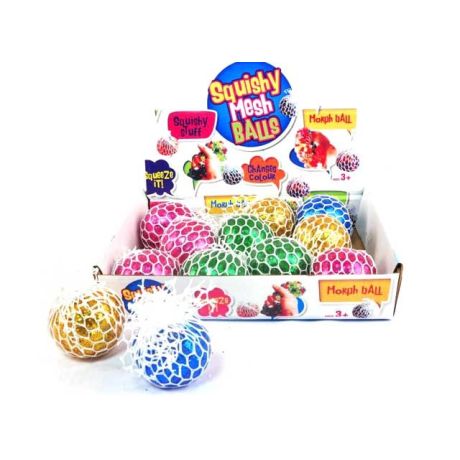 Glitter squeeze ball in net small (24 pcs)